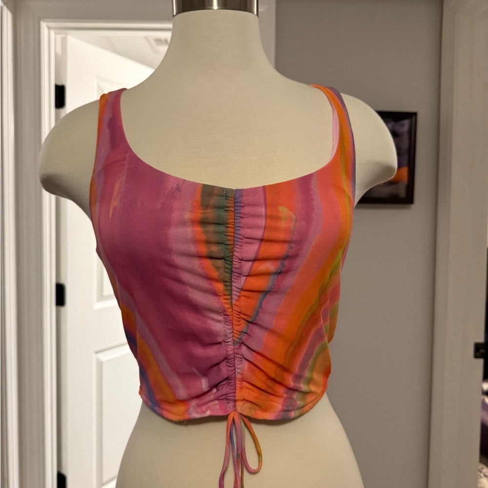 Show Me Your MuMu Pink and Orange Ruched Crop Top